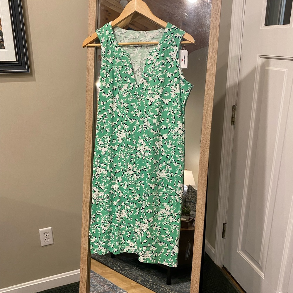 Draper James Lands End Sleeveless Bright Greenw/Navy & White Floral Cotton Dress